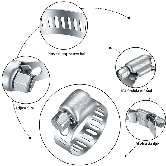 10-20PCS Stainless Steel Hose Clamp Adjustable 6 to 152mm Worm Gear Band Pipe Clamp for Dryer Vent Air Duct Automotive Plumb
